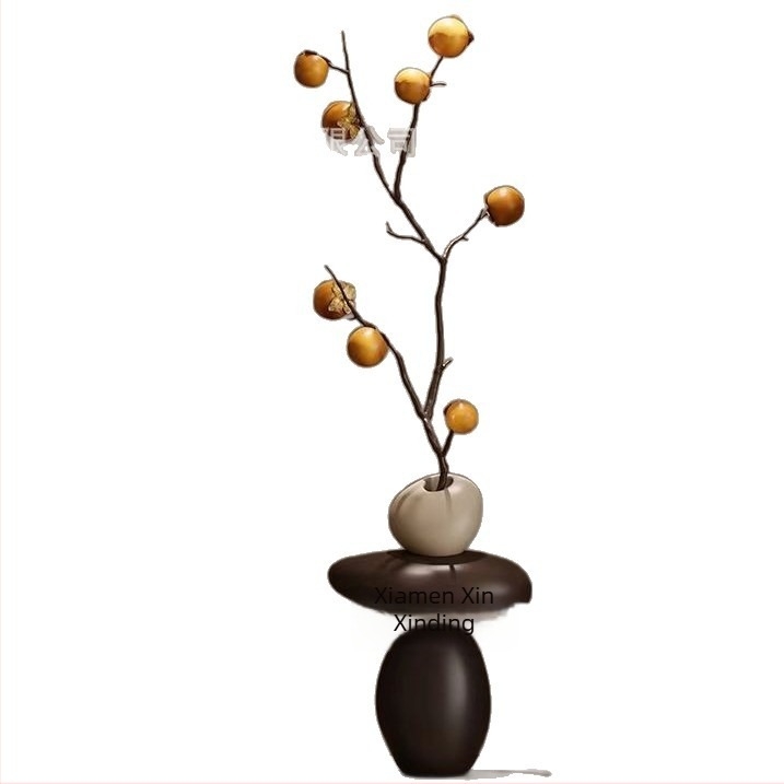 Vază decorativă din rășină pentru hol, plantă artificială; lucrată manual și pictată; turnare prin injecție; stil Nou Chinezesc; potrivită pentru decorul sufrageriei cu mobilier TV.