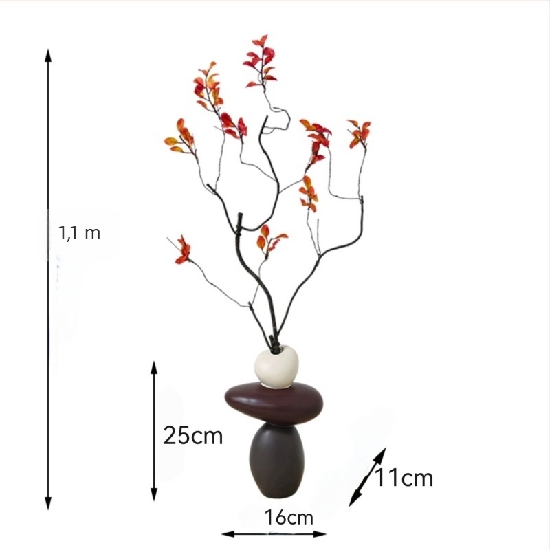 Vază decorativă din rășină pentru hol, plantă artificială; lucrată manual și pictată; turnare prin injecție; stil Nou Chinezesc; potrivită pentru decorul sufrageriei cu mobilier TV.