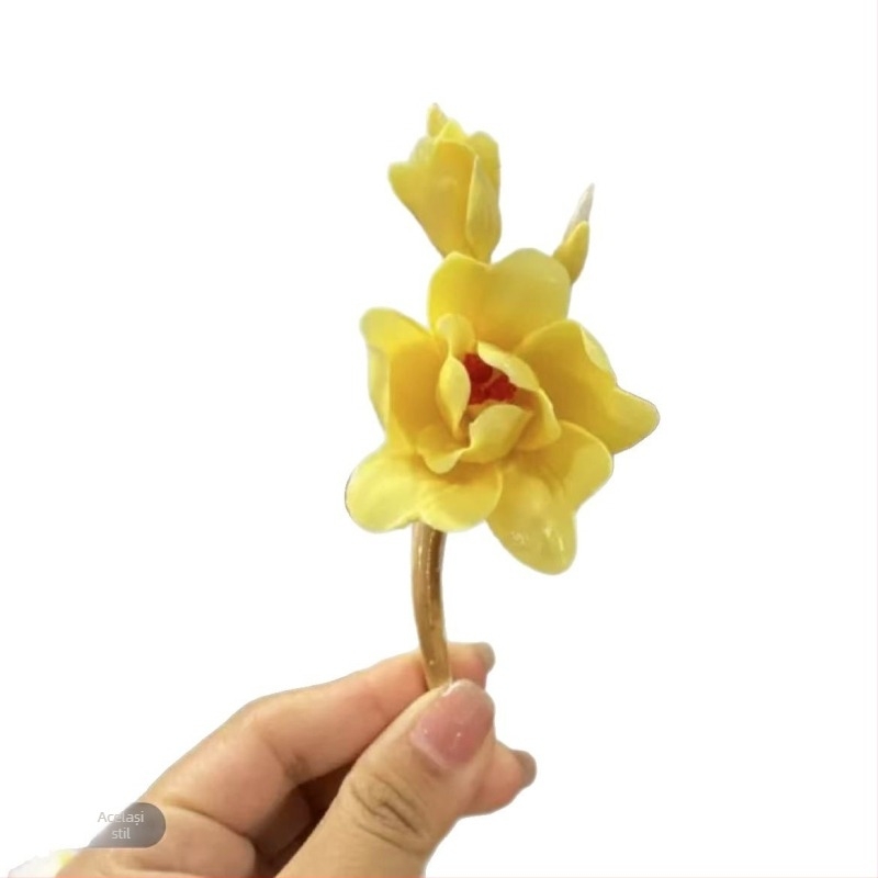 Ornament ceramic cu ramuri de bujor, lucrat manual, stil chinezesc, decor de birou