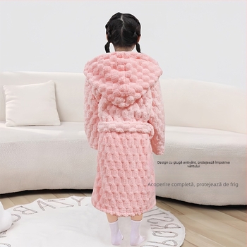 Halat de baie cu glugă pentru copii, din coral fleece, ca prosop purtabil, absorbant, uscare rapidă, unisex