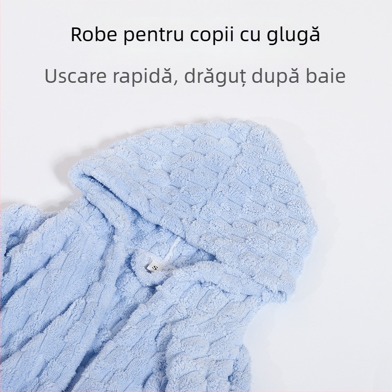 Halat de baie cu glugă pentru copii, din coral fleece, ca prosop purtabil, absorbant, uscare rapidă, unisex