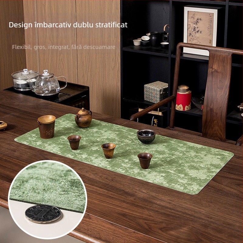 Covoraș din piele pentru masă de ceai – stil modern minimalist, formă dreptunghiulară, model peisaj, protecție la arsură și izolație termică