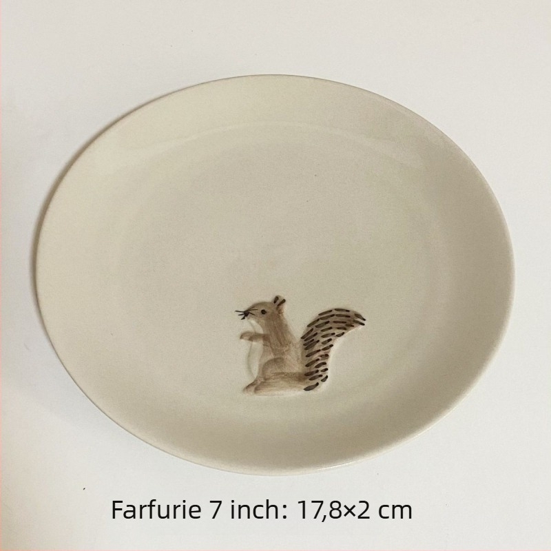 Farfurie ceramice pentru desert cu animale reliefate, sub glazură, rotundă, stil Nordic