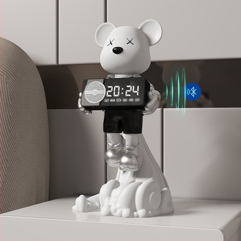 Ornament ceas pendul cu urs spațial – rășină, desen animat, stil modern minimalist; potrivit pentru living, hol, vitrină pentru vin, comodă TV; Brand Yizhi Xin.