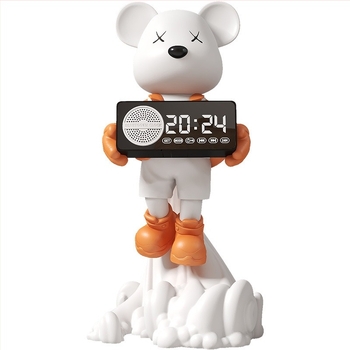 Ornament ceas pendul cu urs spațial – rășină, desen animat, stil modern minimalist; potrivit pentru living, hol, vitrină pentru vin, comodă TV; Brand Yizhi Xin.