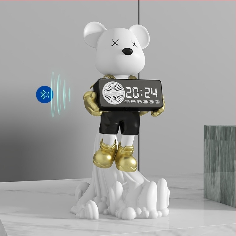 Ornament ceas pendul cu urs spațial – rășină, desen animat, stil modern minimalist; potrivit pentru living, hol, vitrină pentru vin, comodă TV; Brand Yizhi Xin.