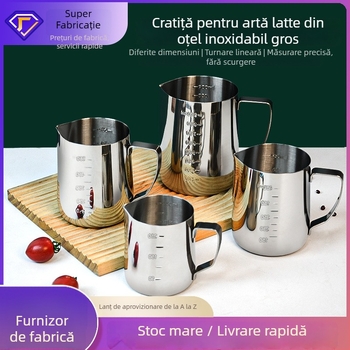 Cană pentru latte art din oțel inoxidabil, cu gură de turnare și scară, stil modern minimalist, calitate premium, potrivit pentru birou, acasă și cafenea