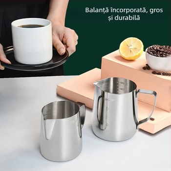 Cană pentru latte art din oțel inoxidabil, cu gură de turnare și scară, stil modern minimalist, calitate premium, potrivit pentru birou, acasă și cafenea