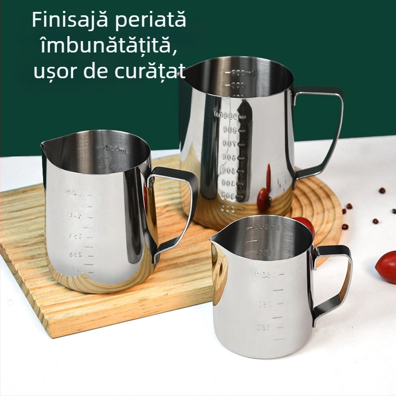 Cană pentru latte art din oțel inoxidabil, cu gură de turnare și scară, stil modern minimalist, calitate premium, potrivit pentru birou, acasă și cafenea
