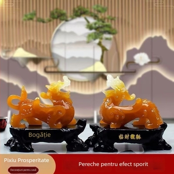 Pixiu din rășină - Stil Chinezesc, Gravură și vopsire manuală, Decor pentru casă: sufragerie, dormitor, birou, hol (Material: rășină; Proces: gravură, pictură manuală; Stil: Chinezesc)