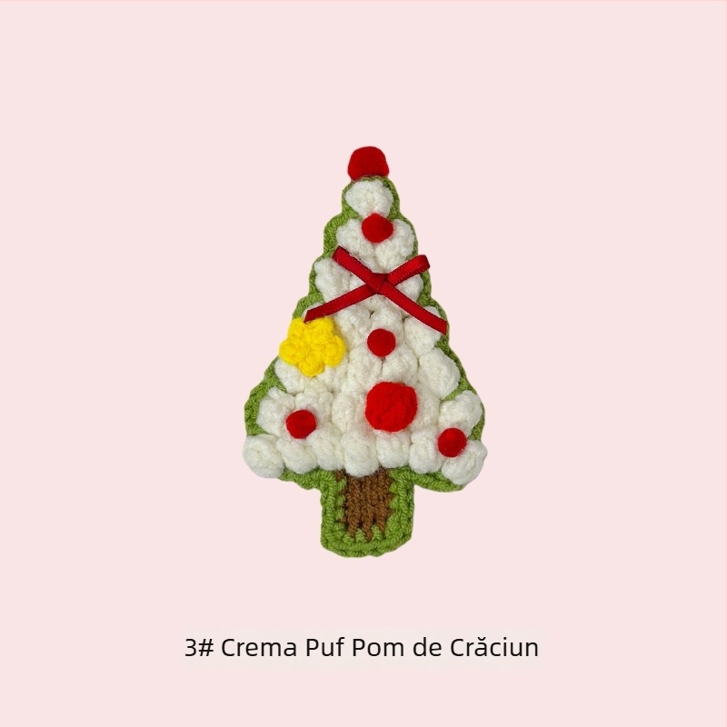 Clamă de păr croșetată în formă de brăduț de Crăciun pentru copii, din lână, cu model brăduț și formă geometrică, potrivită pentru copii între 6–10 ani și peste 10 ani