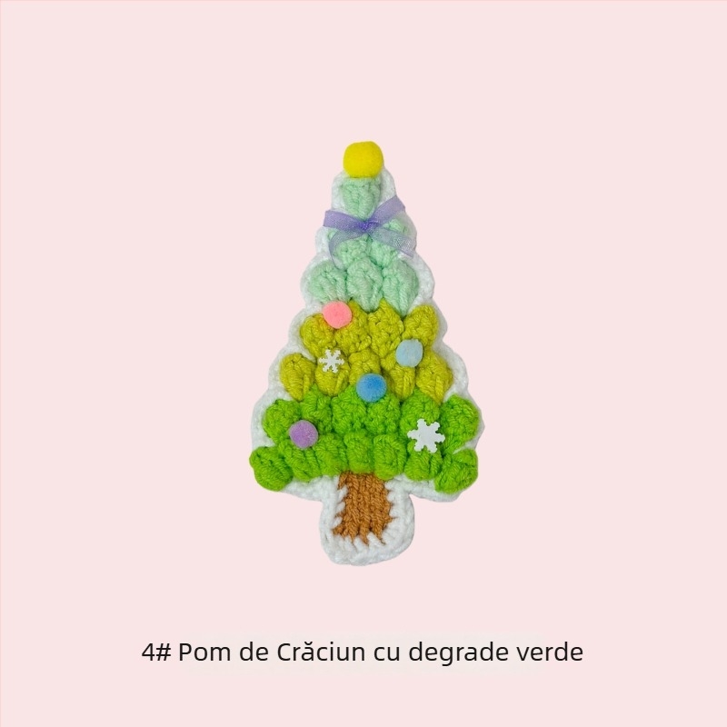 Clamă de păr croșetată în formă de brăduț de Crăciun pentru copii, din lână, cu model brăduț și formă geometrică, potrivită pentru copii între 6–10 ani și peste 10 ani