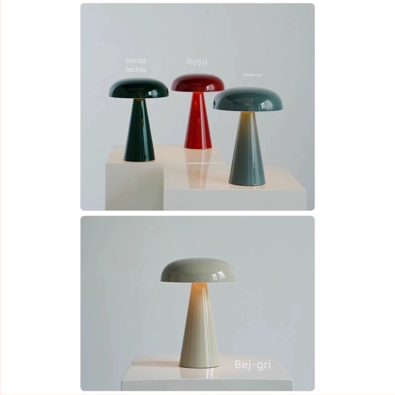 Lampa de masă în formă de ciupercă, lampă cu USB reîncărcabilă pentru iluminat ambiental, model Xy36, suport din plastic, stil modern minimalist