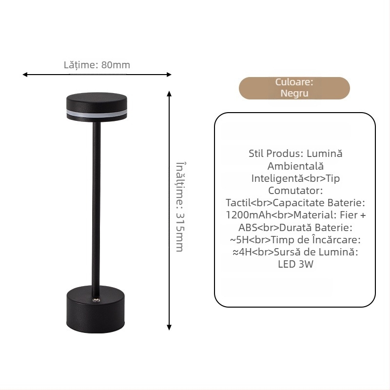 Lampă de birou în formă de I, corp metalic, design modern minimalist, model JK-TD51, tensiune ≤36V, lumină de noapte, iluminare ambientală, protecție pentru ochi