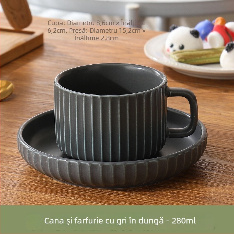 Cana de cafea cu farfurie, stil japonez, latte art, set ceramic vintage