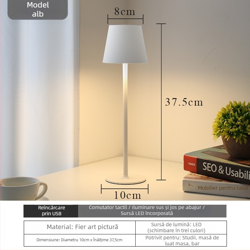 Lampa de masă cu picioare înalte, bază metalică, stil modern minimalist, tensiune până la 36V, model: lampă de masă cu bază rotundă