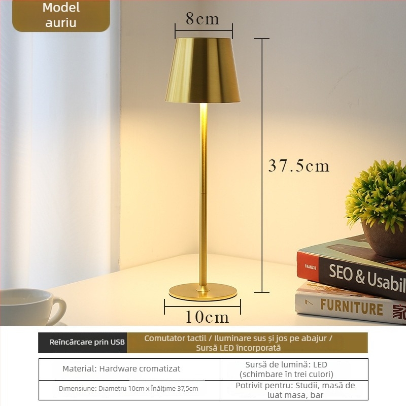 Lampa de masă cu picioare înalte, bază metalică, stil modern minimalist, tensiune până la 36V, model: lampă de masă cu bază rotundă