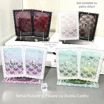 Ramă foto de birou din acril, cu fluturi și flori, stil Polaroid, grosime 0,5 cm