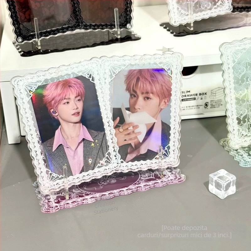 Ramă foto de birou din acril, cu fluturi și flori, stil Polaroid, grosime 0,5 cm