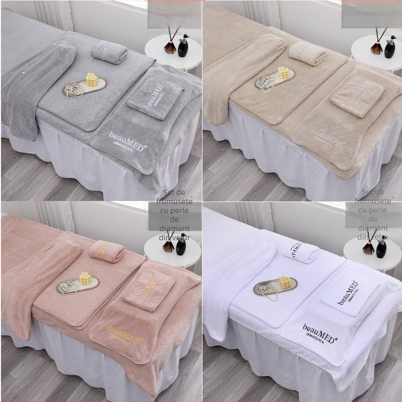 Prosop de curățare pentru salon cu logo brodat, fleece coral, 300 g, absorbție 16–20 s, personalizabil, tiv