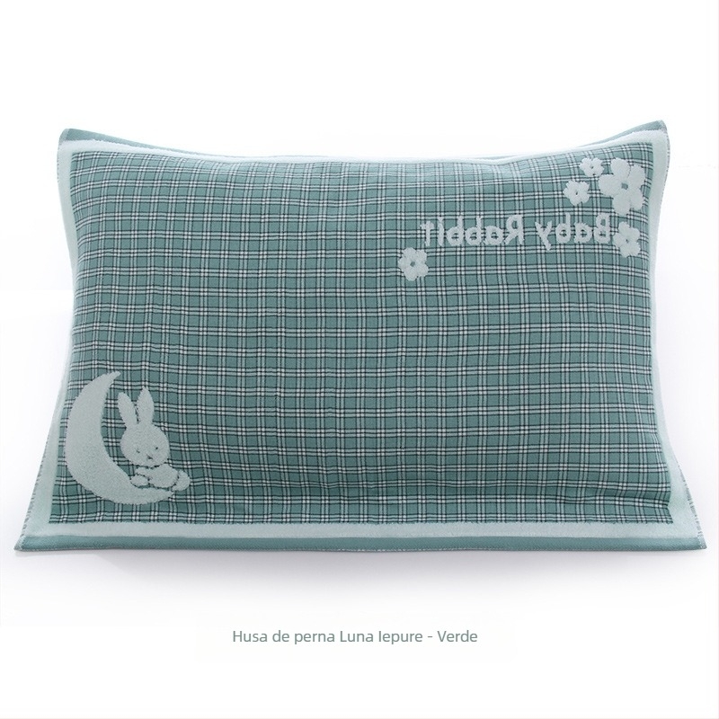 Husă de pernă din bumbac 100% cu jacquard Moon Rabbit, bumbac pur, moale și confortabil, design desen animat