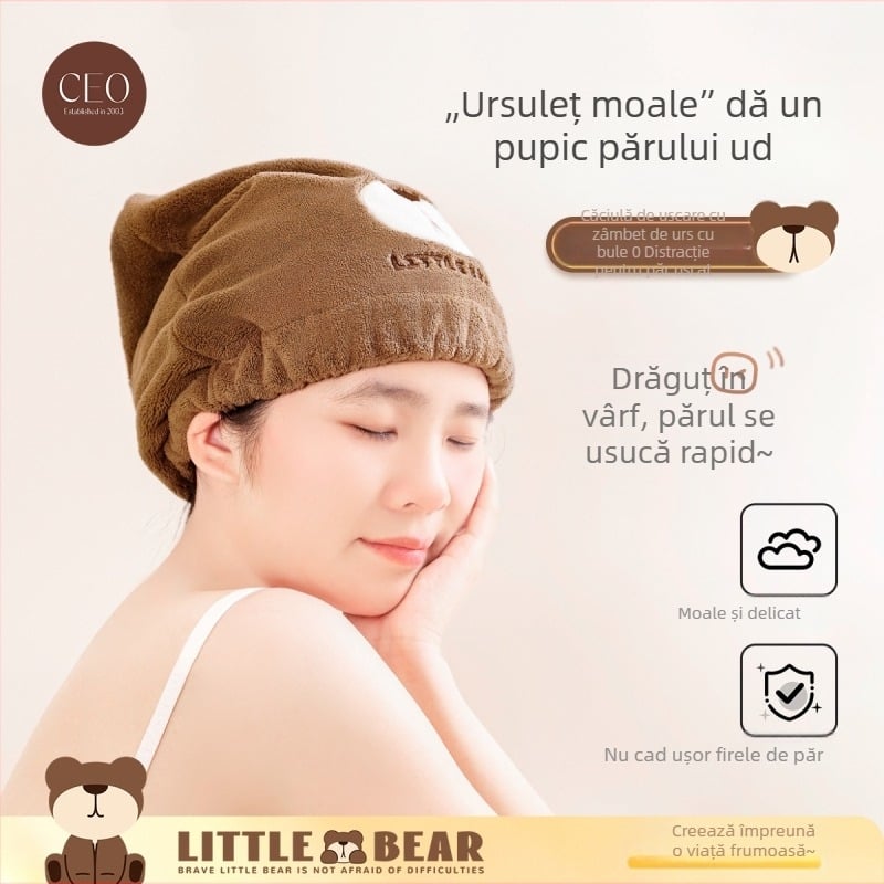 Șapcă de uscare a părului din fleece coral cu model desen animat, uscare rapidă, 32s fire, 80–99 g