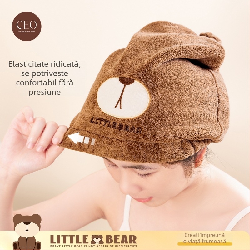 Șapcă de uscare a părului din fleece coral cu model desen animat, uscare rapidă, 32s fire, 80–99 g