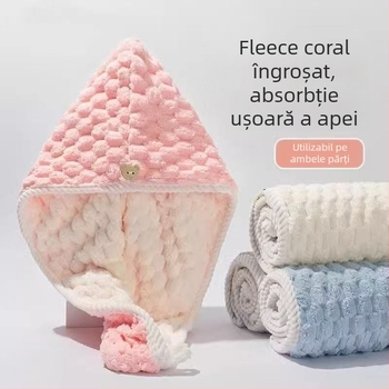 Șapcă dublă din velur coral pentru uscare păr, gros, uscare rapidă – Poliester, 100–119 g, fibră înaltă/jos și velur tăiat