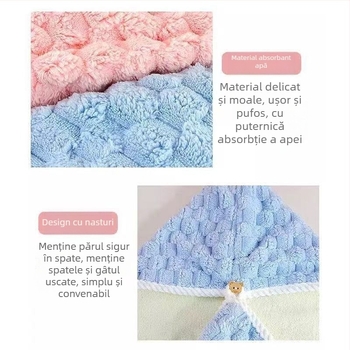 Șapcă dublă din velur coral pentru uscare păr, gros, uscare rapidă – Poliester, 100–119 g, fibră înaltă/jos și velur tăiat