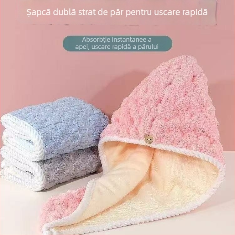 Șapcă dublă din velur coral pentru uscare păr, gros, uscare rapidă – Poliester, 100–119 g, fibră înaltă/jos și velur tăiat