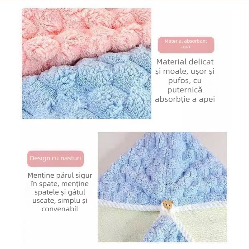 Șapcă dublă din velur coral pentru uscare păr, gros, uscare rapidă – Poliester, 100–119 g, fibră înaltă/jos și velur tăiat