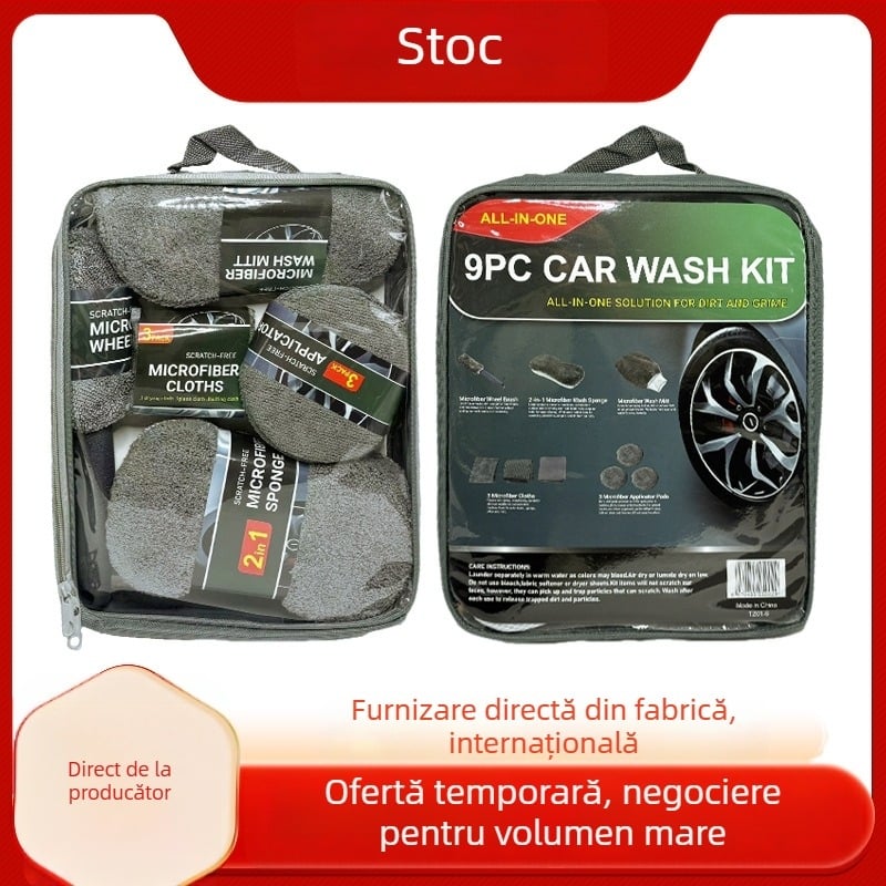 Set de curățare auto din 11 piese, cu prosoape pentru mașină, șervețe, bureți de lustruit și peri pentru butucii roților