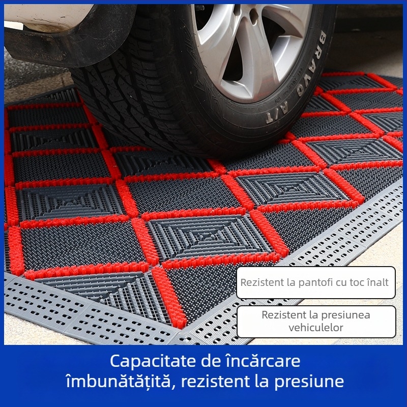 Covor de intrare trei în unu, covoraș din plastic antiderapant pentru exterior, pătrat