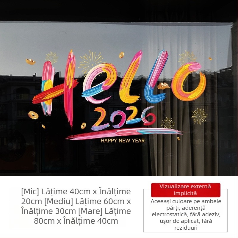 Hello 2026 Autocolante de decor pentru ușa din sticlă, cu adsorbție electrostatică, vitrină, atmosferă de scenă