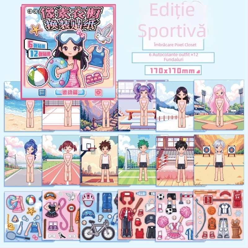 Xinmo Pixel garderobă cu autocolante pentru schimbarea ținutei – hârtie lucioasă, stil pixel, autocolante și imprimare, făcut manual