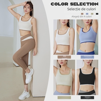 Sutien sport pentru alergare și fitness cu susținere înaltă, cupe 3/4, bretele fixe dublu, material poliester-spandex (82,5% poliester, 17,5% spandex).