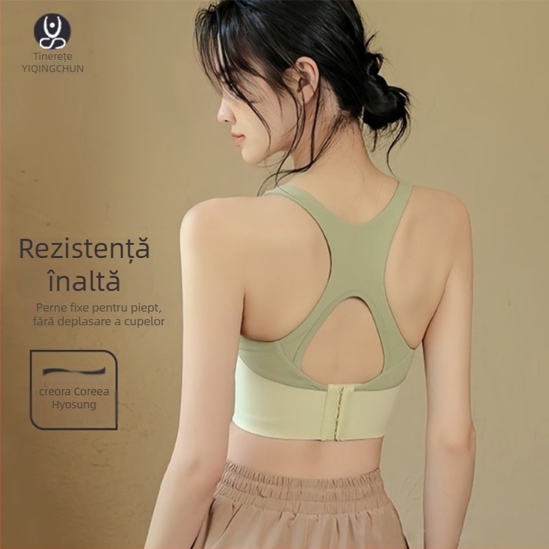 Sutien sport pentru femei, impact înalt, cupa 3/4, model cu turnare superioară subțire / inferioară mai groasă, bretele fixe dublu, cataramă spate cu patru rânduri, pentru alergare și yoga