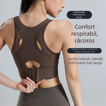 Sutien sport pentru yoga, cupa 3/4, cupă turnată medie, material principal nylon 75%, căptușeală nylon 25%, bretele fixe duble