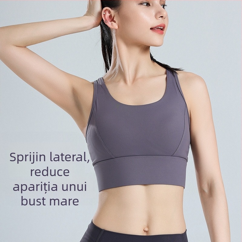 Sutien sport pentru yoga, cupa 3/4, cupă turnată medie, material principal nylon 75%, căptușeală nylon 25%, bretele fixe duble