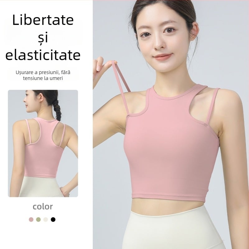 Sutien sport pentru impact ridicat, cu protecție împotriva șocurilor, bretele duble, cupă completă cu formă medie; material principal 80% nylon, căptușeală 20% elastan