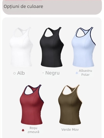 Top sport damă fără mâneci, uscare rapidă, din nailon 75% cu 25% spandex, cupă completă, formă medie; potrivit pentru alergare, fitness și dans