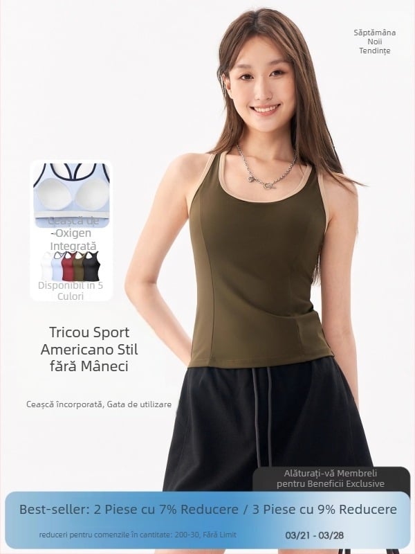 Top sport damă fără mâneci, uscare rapidă, din nailon 75% cu 25% spandex, cupă completă, formă medie; potrivit pentru alergare, fitness și dans