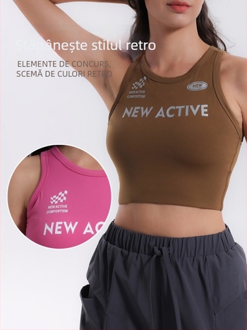 TYAK Top de yoga cu sutien sport cu cupă completă, Nylon 75% / Spandex 25%, cupă medie, bretele duble fixe, pentru alergare și antrenament