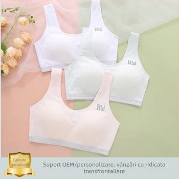 Sutien sport alb, în stil vestă, din bumbac, pentru adolescente