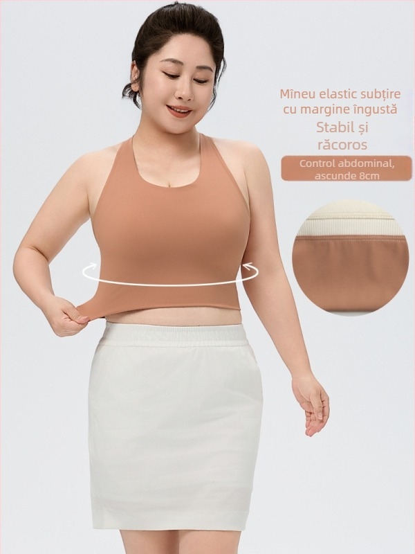 Vestă lungă de fitness, respirabilă, cu protecție pentru sân, țesătură din nylon, 75% nylon în materialul principal, cupe subțiri modelate, bretele fixe duble, închiderea cu catarame pe spate