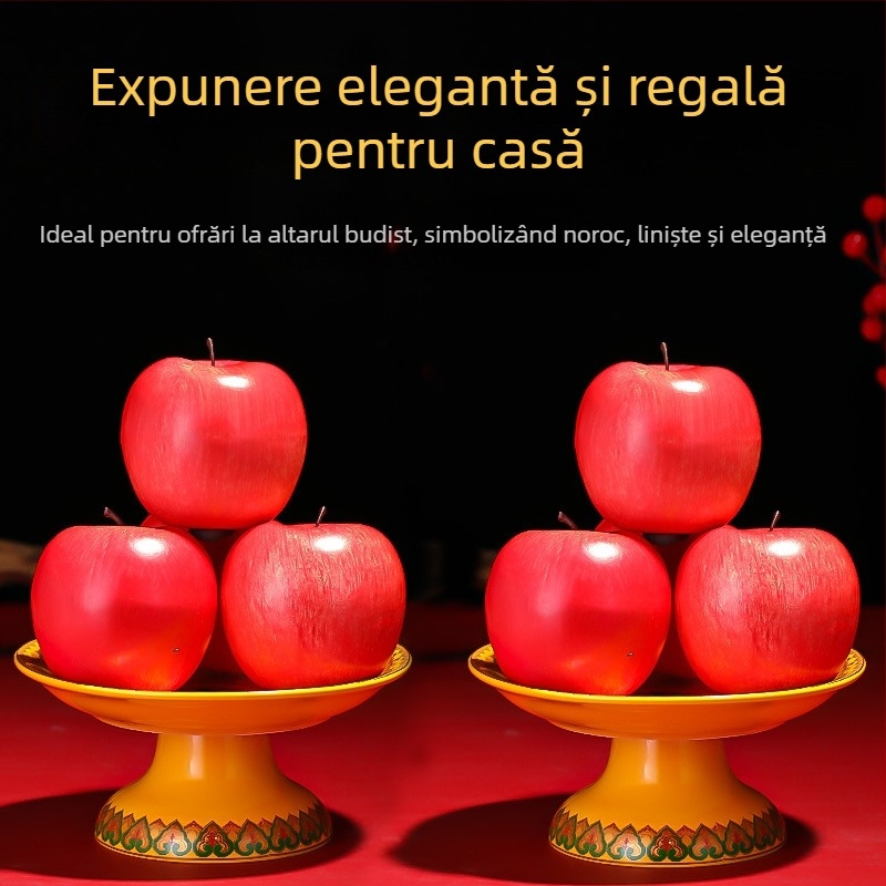 Platou ceramic pentru fructe pentru ofrande Purple Lotus – platou de ofrande cu Zeul Bogăției și Buddha