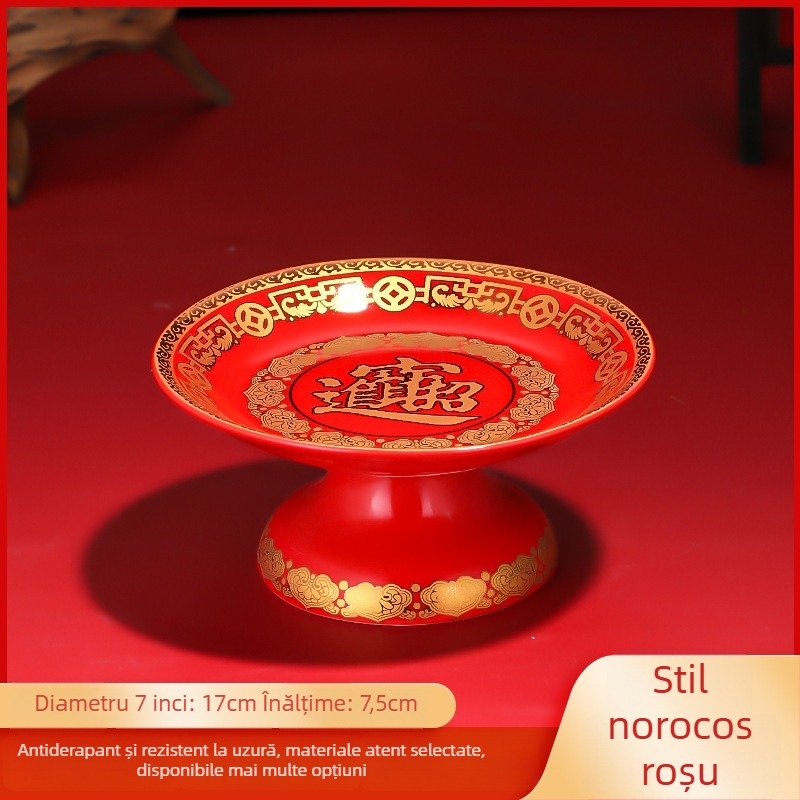 Platou ceramic pentru fructe pentru ofrande Purple Lotus – platou de ofrande cu Zeul Bogăției și Buddha