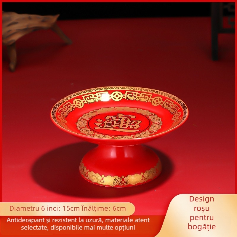 Platou ceramic pentru fructe pentru ofrande Purple Lotus – platou de ofrande cu Zeul Bogăției și Buddha