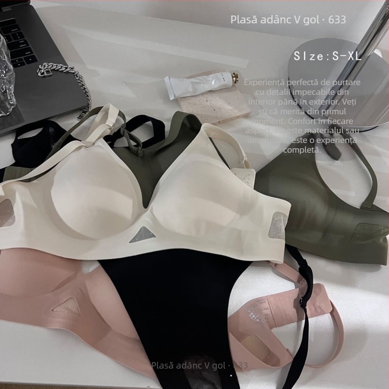 Sutien fără fir, fără cusături, cu decolteu profund din plasă, respirabil, închidere cu cârlige