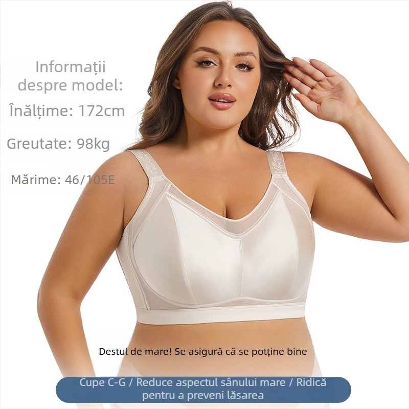Sutien cu cupă completă, fără arc, ultra-subțire, respirabil, din nylon, cupe turnate din bumbac, căptușire din spandex, bretele fixe din dublu, închidere spate cu patru rânduri de cârlige